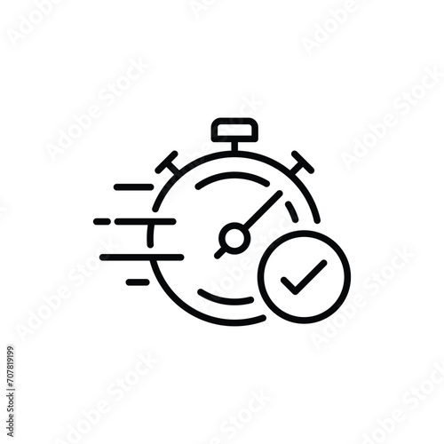 Quick approval icon. Simple outline style. Stopwatch, clock, quick transfer, fast transaction, business concept. Thin line symbol. Vector illustration isolated on white background.