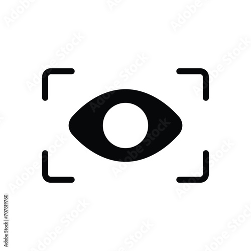 Eye scan icon. Simple solid style. Visual identity, focus, view, vision, future tech, retina iris scan verification, technology concept. Black silhouette, glyph symbol. Vector illustration isolated.