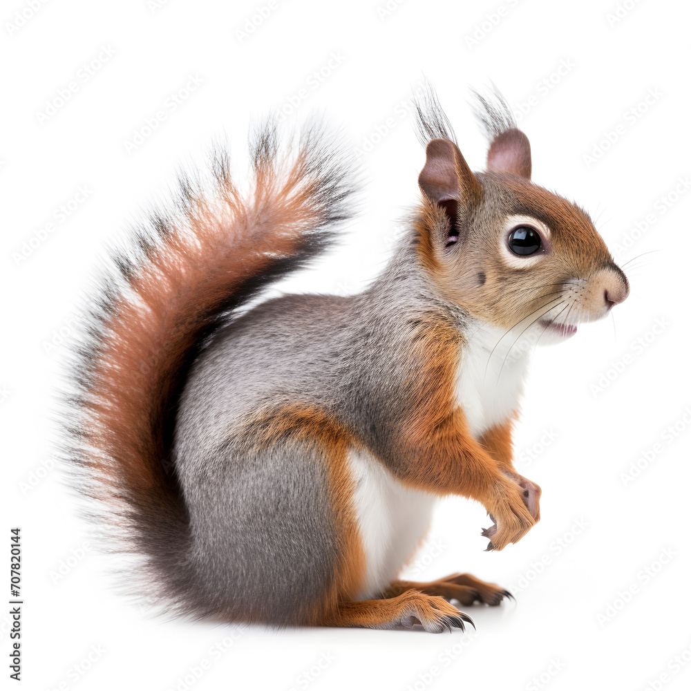 Eurasian red squirrel isolated on white background Eurasian red squirrel isolated on white background