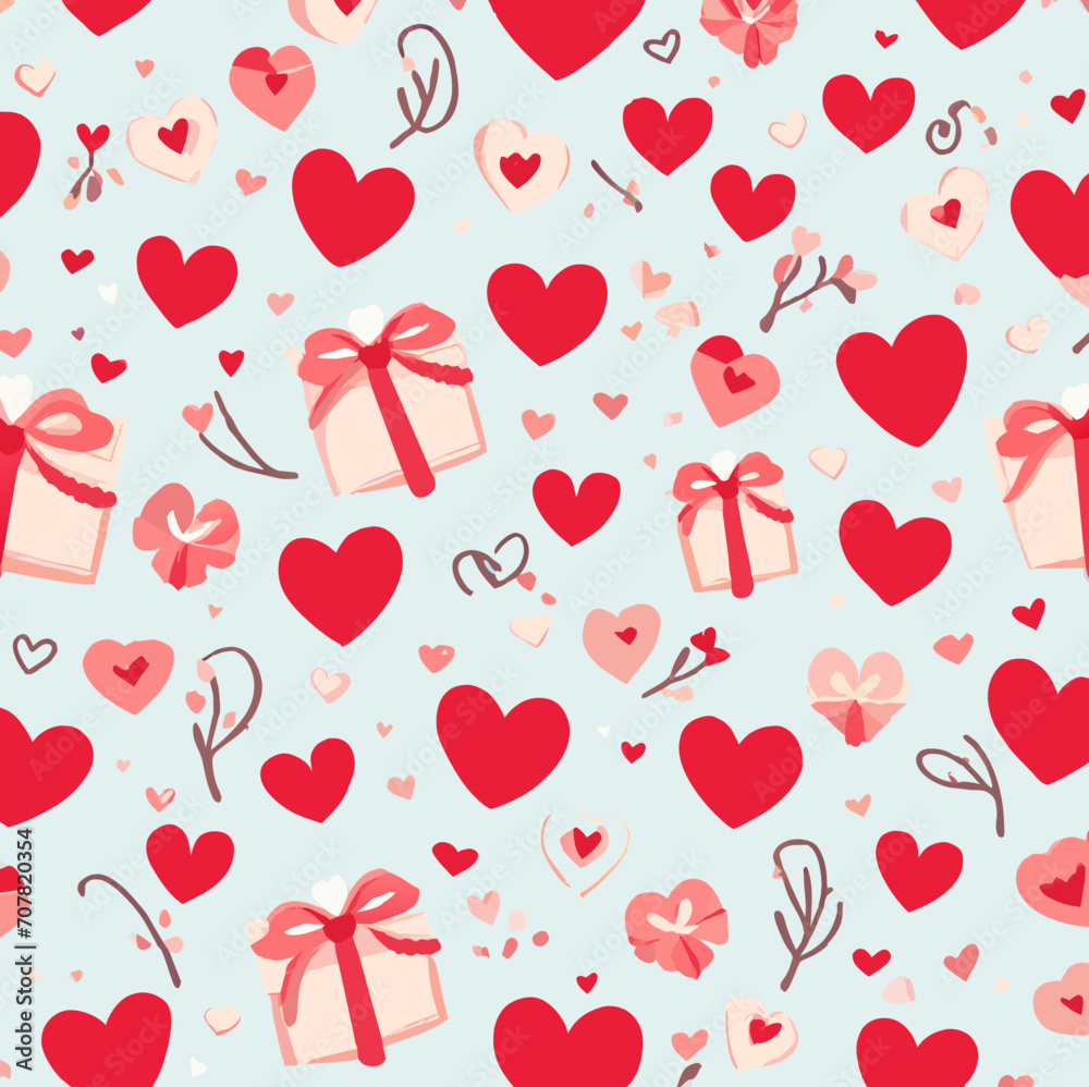 Romantic Valentine's Day Hearts and Gifts Vector, Valentine's SVG Illustration, Cute heart with gifts