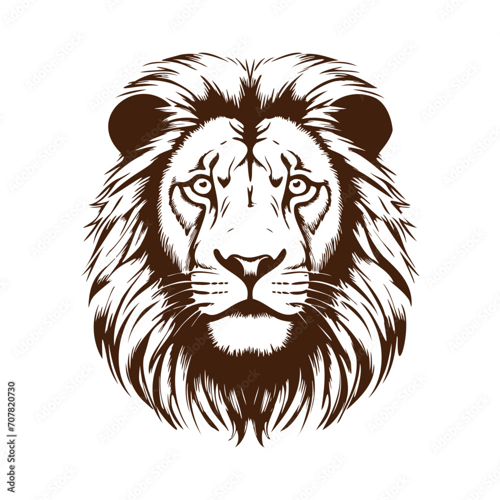 Portrait of a lion - Lion head sketch - Hand drawing in engraving style - Wild animals - Vector illustration