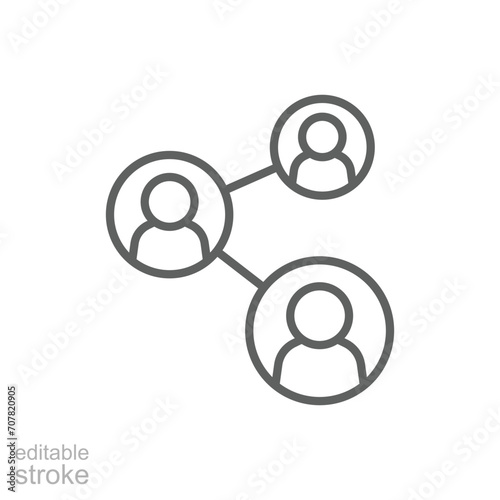 People network icon. Simple outline style. Social network, connect, circle, share, link, community, team, group, business concept. Thin line symbol. Vector illustration isolated. Editable stroke.