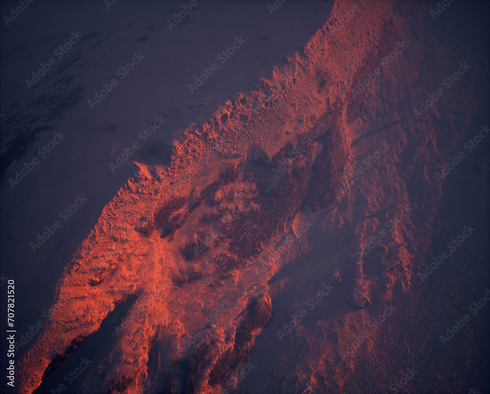 Φωτογραφία Aerial of rough terrain with rocks and mountains covered in snow at sunrise