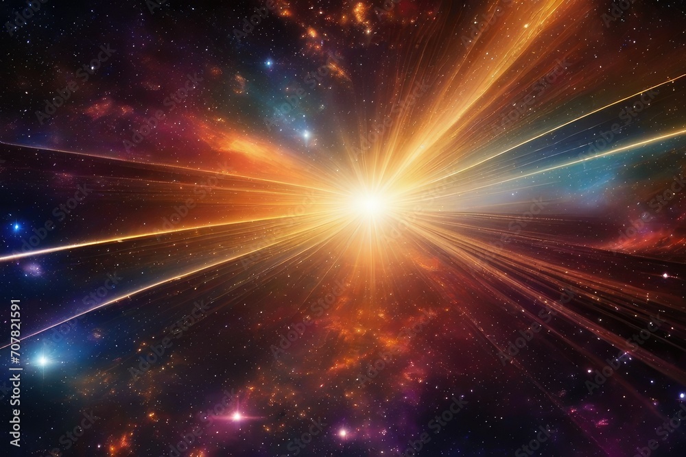 Cosmic background with abstract rays of light. Journey through the universe, galaxies, planets and stars. Time and space concept. Cosmic background with abstract rays of light. Journey through the universe, galaxies, planets and stars. Time and space concept.