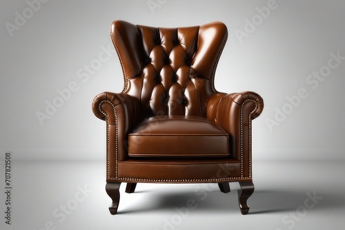 brown leather armchair isolated on transparent or white background 