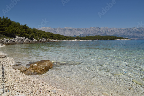 Rocky Beach In Summer | Adriatic Coast With Mountains