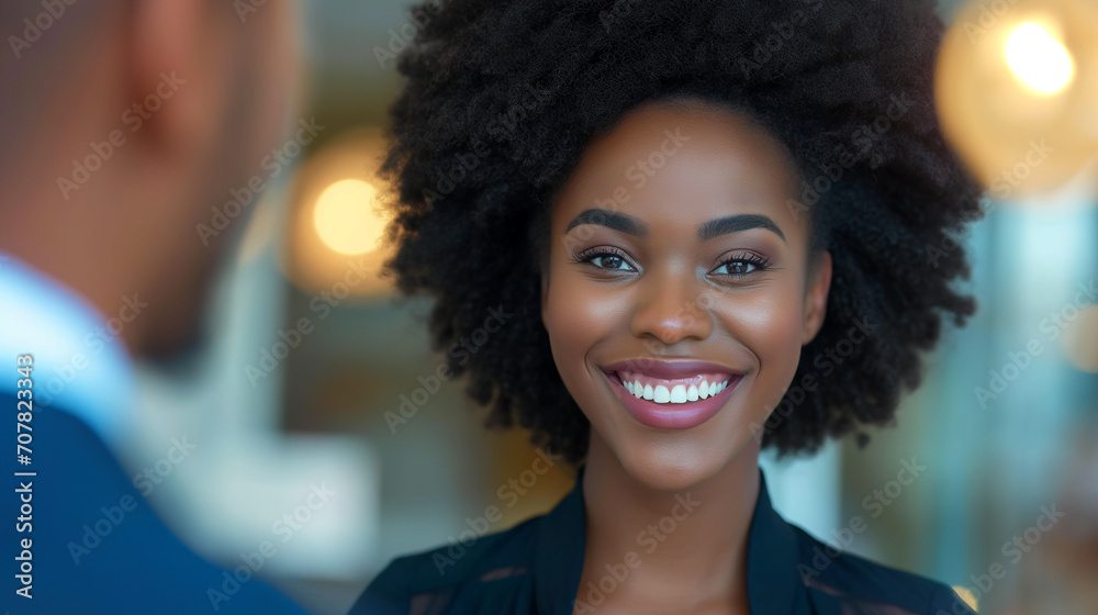 Successful Job Interview with Smiling African American Woman and HR Professional in Formal Office Setting, Positive Business Interaction, Young Professional in Business Dress, Engaging Meeting Conclus Successful Job Interview with Smiling African American Woman and HR Professional in Formal Office Setting, Positive Business Interaction, Young Professional in Business Dress, Engaging Meeting Conclus