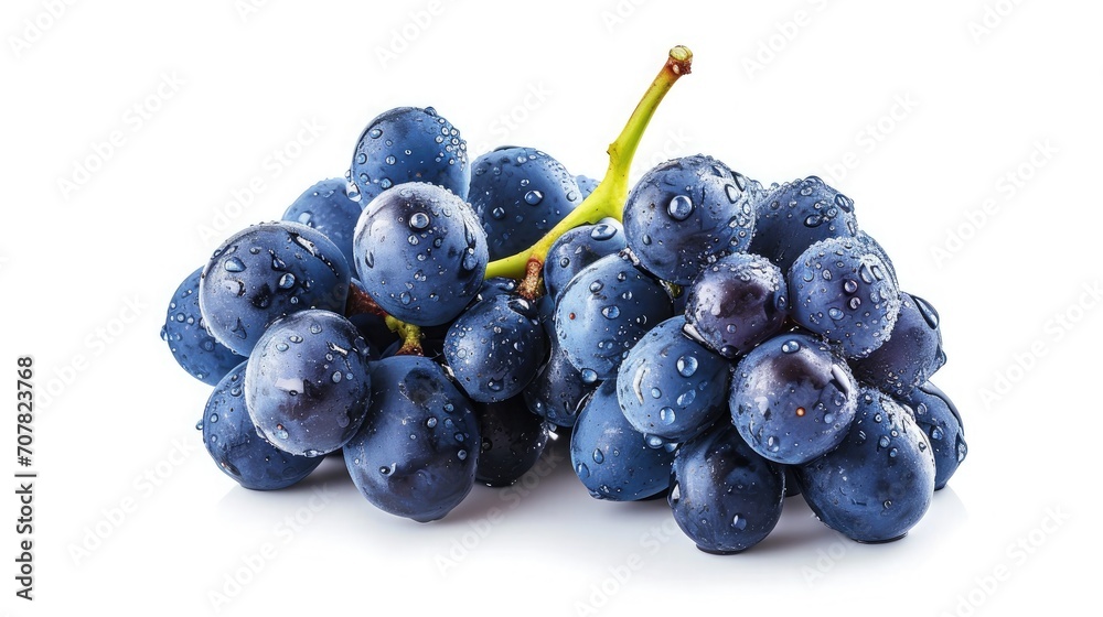 Blue wet Isabella grapes bunch isolated on white background as package design element Blue wet Isabella grapes bunch isolated on white background as package design element