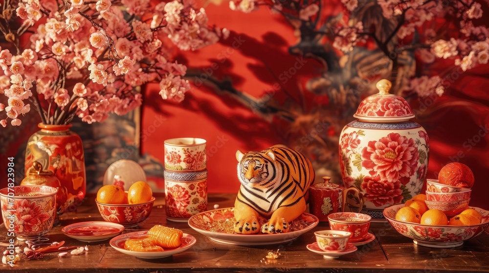 chinese new year still life of tiger celebration