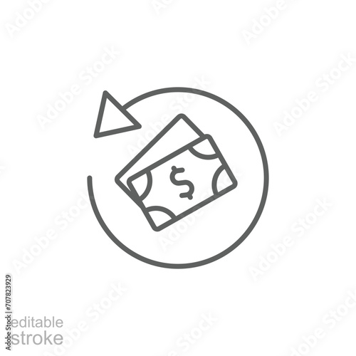 Chargeback icon. Simple outline style. Reimburse, rebate, money refund, purchase, cancel payment, transaction, business concept. Thin line symbol. Vector illustration isolated. Editable stroke. photo