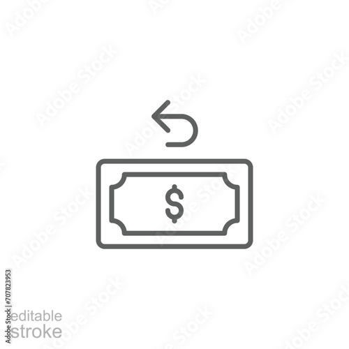 Chargeback icon. Simple outline style. Reimburse, rebate, money refund, purchase, cancel payment, transaction, business concept. Thin line symbol. Vector illustration isolated. Editable stroke.