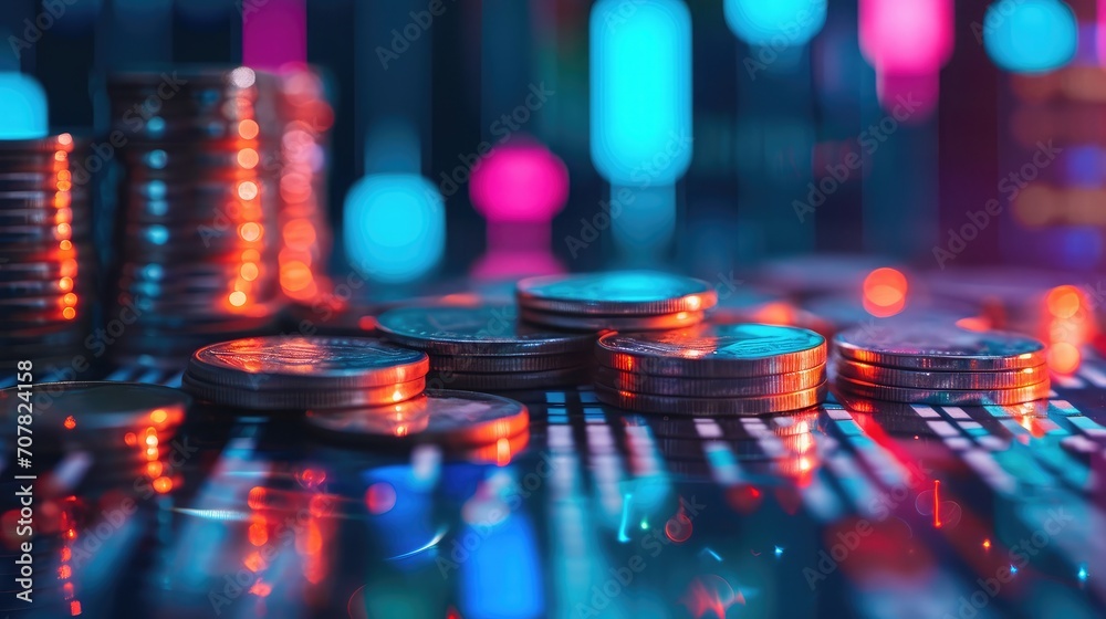 Coins are laid out in graph.Business success concept wealth stock investment.Business in the digital age. Coins are laid out in graph.Business success concept wealth stock investment.Business in the digital age.