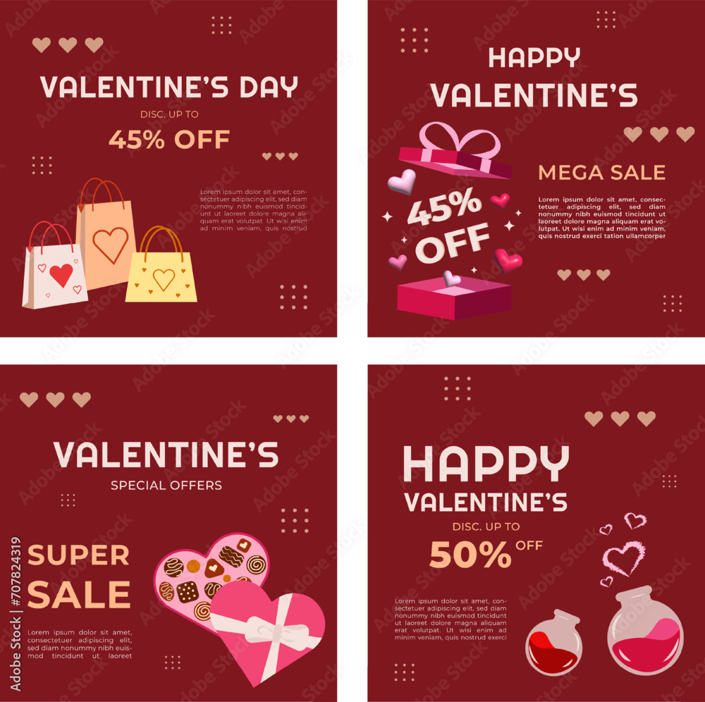 Red valentine template set for social media promotion Red valentine template set for social media promotion