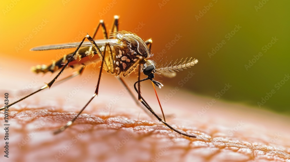 Dangerous Malaria Infected Mosquito Skin Bite. Leishmaniasis, Encephalitis, Yellow Fever, Dengue, Malaria Disease