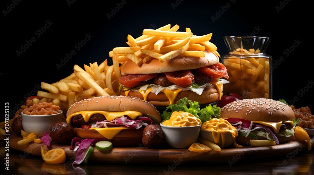 Collection of Different Fast Food, Including French Fries