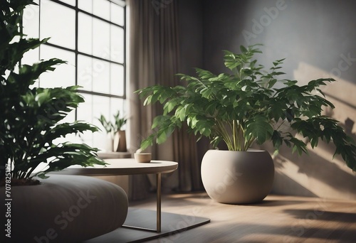 Interior background with plant 3d rendering