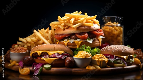 Collection of Different Fast Food, Including French Fries photo