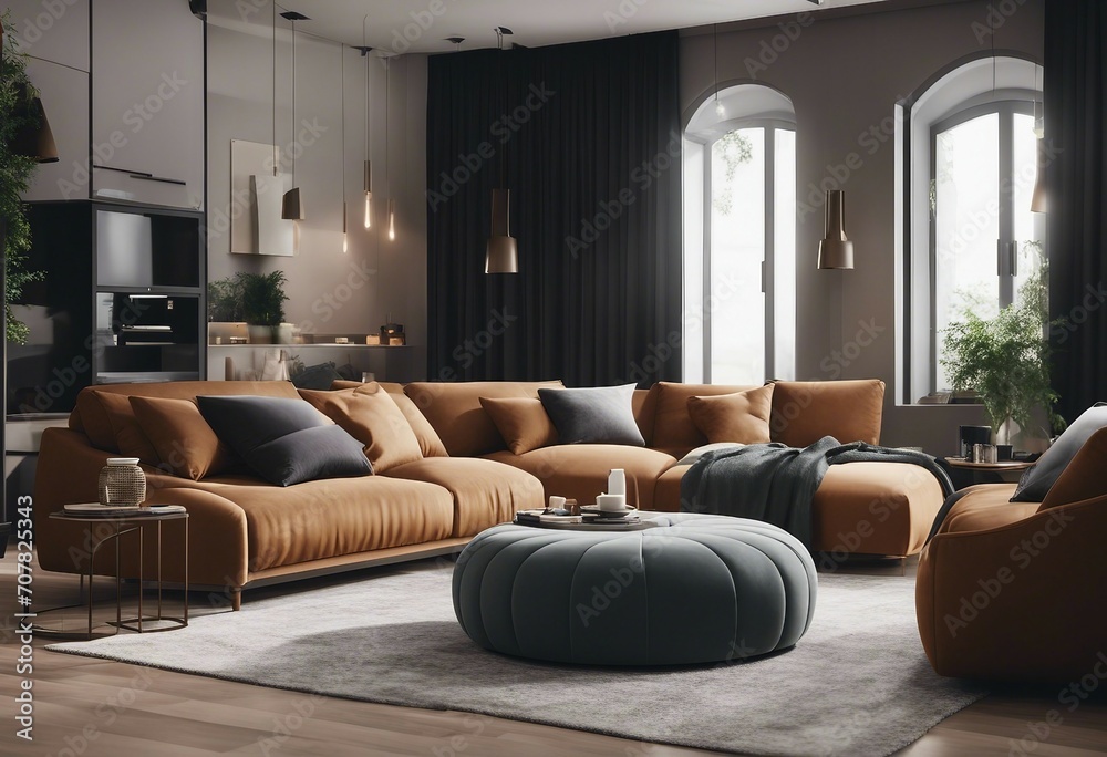 Interior of living room with sofa 3d rendering Interior of living room with sofa 3d rendering