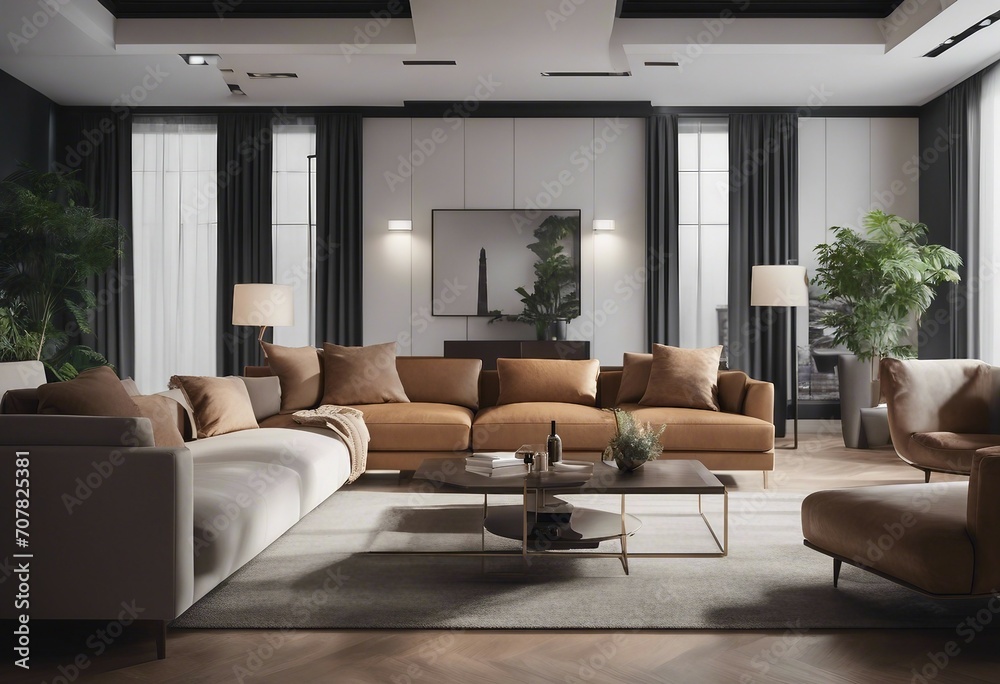 Interior of living room with sofa rendering Interior of living room with sofa rendering