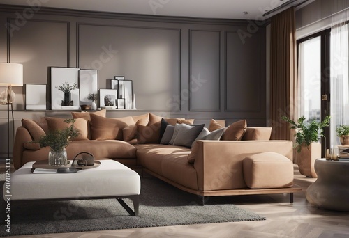 Interior of living room with sofa 3d rendering