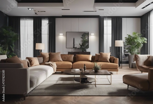 Interior of living room with sofa rendering