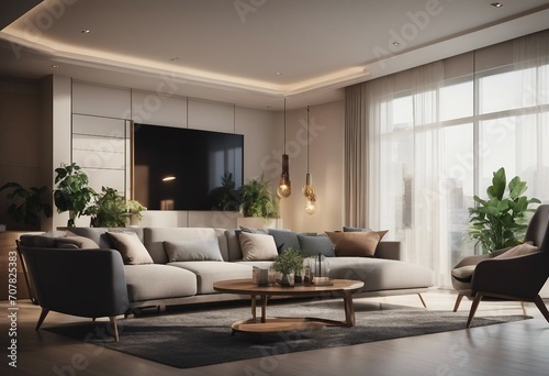Interior of living room with sofa rendering © ArtisticLens
