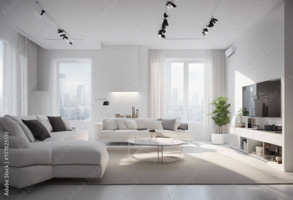 Interior of modern white apartment panorama 3d render Interior of modern white apartment panorama 3d render