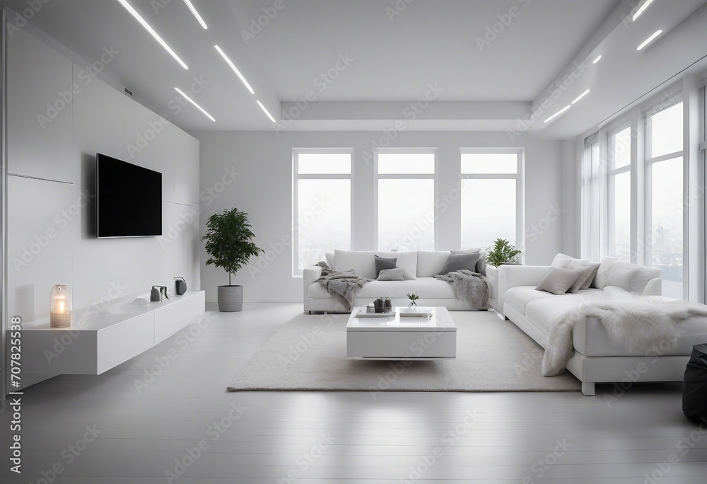 Interior of modern white apartment panorama Interior of modern white apartment panorama