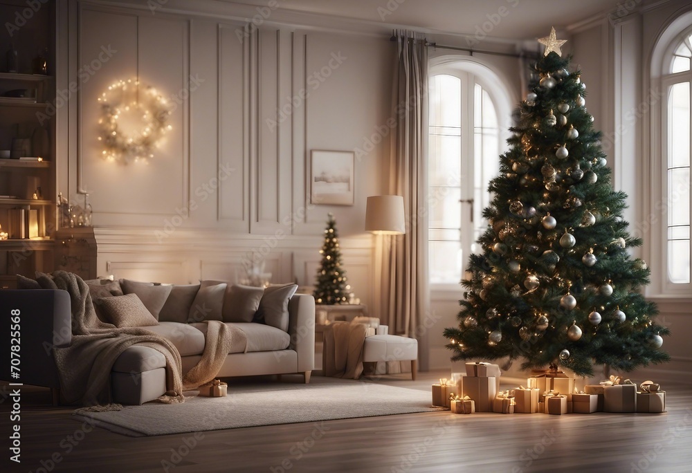 Interior with christmas tree 3d rendering Interior with christmas tree 3d rendering