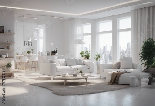 Interior of modern white apartment panorama 3d render © ArtisticLens