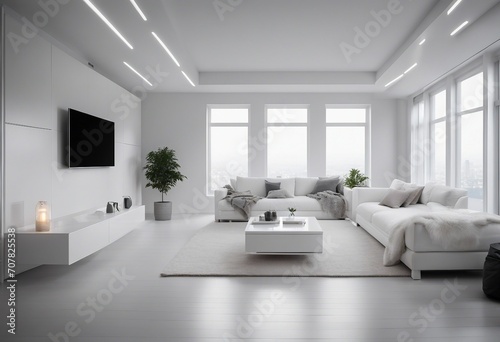 Interior of modern white apartment panorama