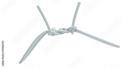 rope string with fireman's chair hitch knot 3D rendering
