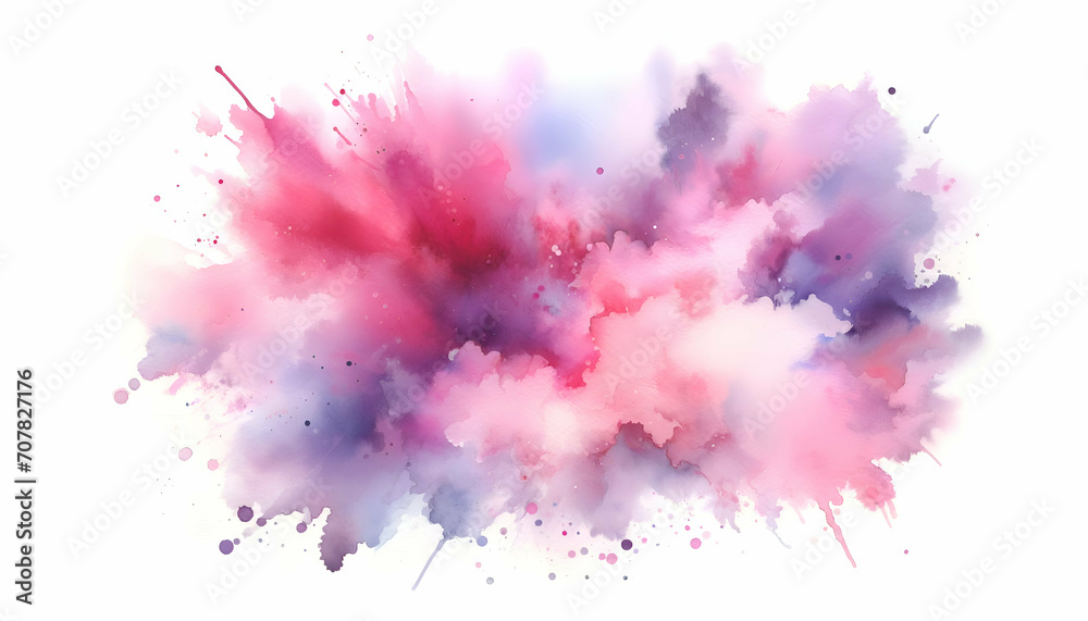 Abstract pink and purple watercolor splashes background. 