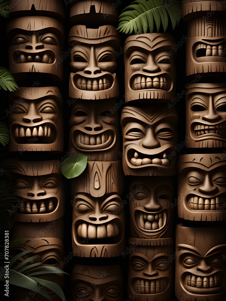 set of wooden boards with various faces set of wooden boards with various faces