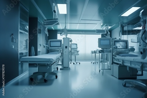 Surgical Precision: Blurred Background of a Modern Operating Room – A Glimpse into Advanced Healthcare Environments, Blurred Background, Modern Operating Room, Healthcare Setting, Medical Facility,