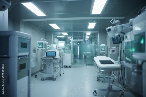 Surgical Precision: Blurred Background of a Modern Operating Room – A Glimpse into Advanced Healthcare Environments, Blurred Background, Modern Operating Room, Healthcare Setting, Medical Facility,