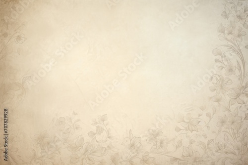 Beige soft pastel background parchment with a thin barely noticeable floral ornament background pattern