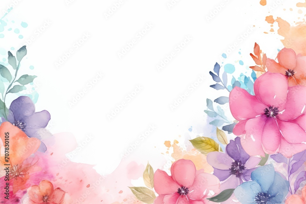 Flower watercolor painted frame border on colorful transparent white background background. Mother day springtime freshness beauty. Postcard invitation ornament Copy space for text mock up