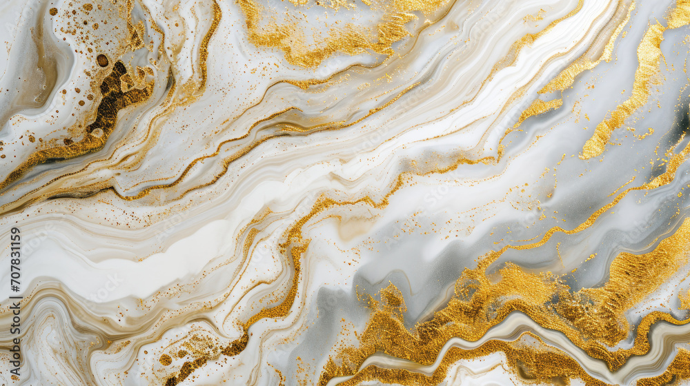 Luxurious abstract marble background in gold and white, creating an elegant look Luxurious abstract marble background in gold and white, creating an elegant look