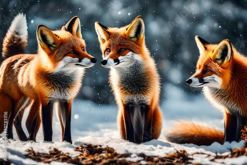 Explore the unique characteristics and personalities of a family of small cute foxes as they navigate the snowy terrain