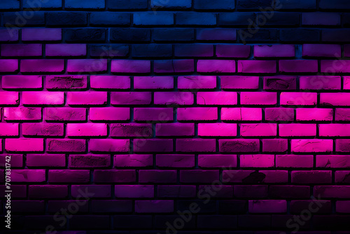 Background with dark neon pink and purple brick wall stones
