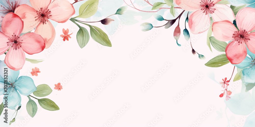 Spring flowers arrangement. Floral frame with copy space. Wedding invitation template. Pastel color, isolated watercolor illustrator.	 - obrazy, fototapety, plakaty 