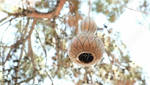 Colorful gourd lamp or calabash lamp. Decorative light objects, all handcrafted