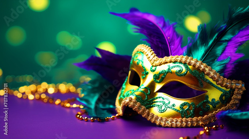 Obraz na plátně Carnival theme mask with beads jewelry - ai generative