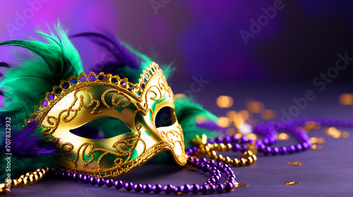 Carnival theme mask with beads jewelry - ai generative photo