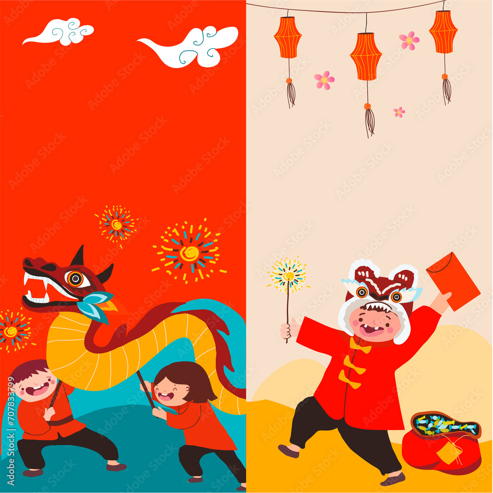 Naklejka premium Hand drawn Chinese new year banners