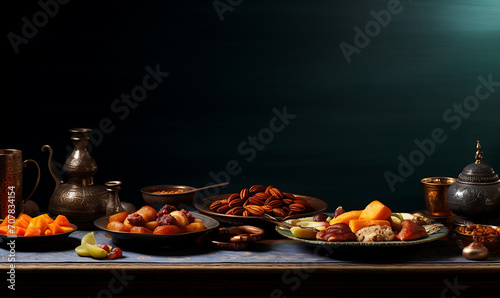 Ramadan kareem background illustration, happy iftar of fasting day with copy space AI Image Generative