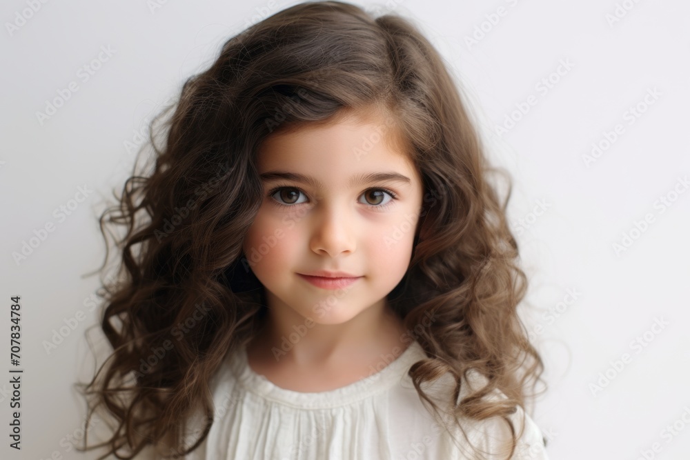 Portrait of a beautiful little girl with long curly hair on a white background Portrait of a beautiful little girl with long curly hair on a white background
