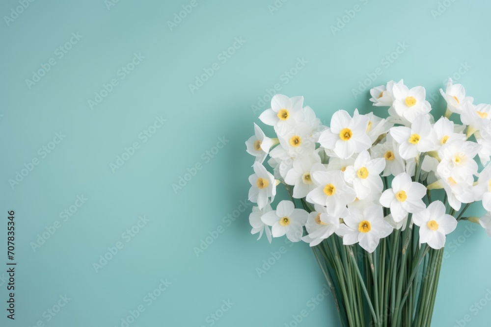 Bouquet of white narcissus on an ebony colored backdrop isolated pastel background
