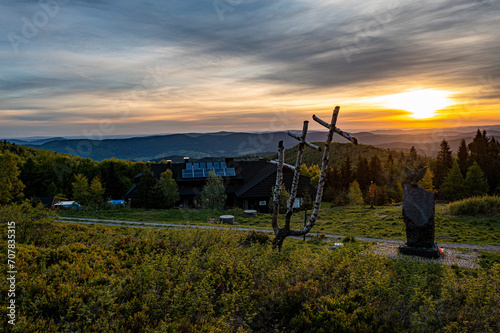 Hala Łabowska, Małopolska, Beskid Sądecki, wschód słońca